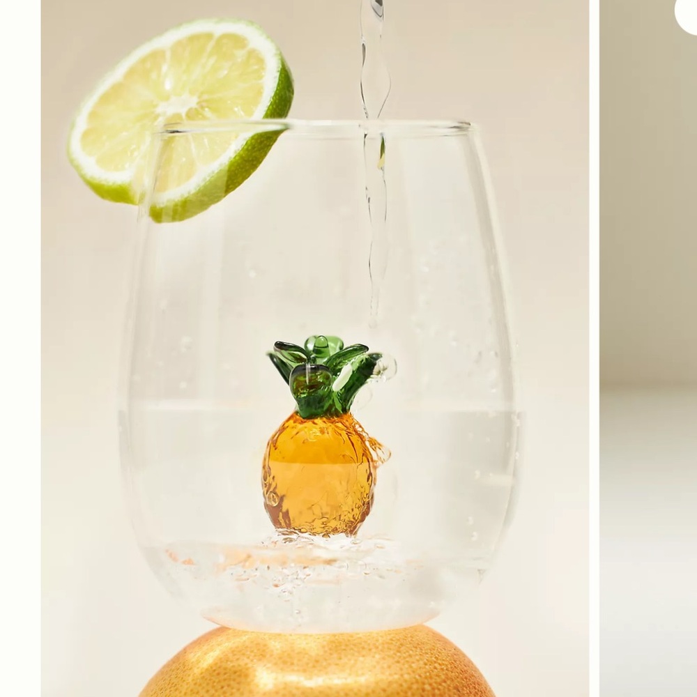 NIB Anthropologie Cheerie Icon Stemless‎ Wine Glass Pineapple